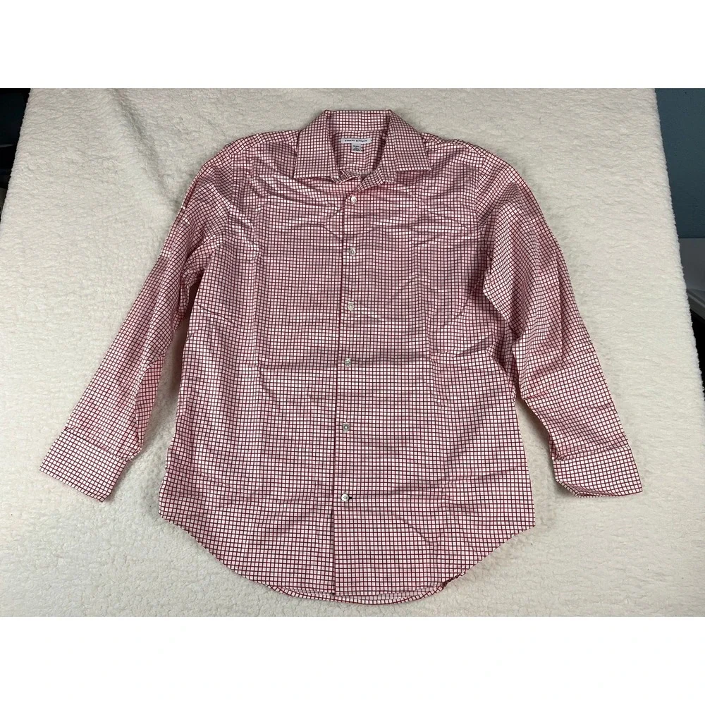 Banana Republic Red Gingham Check Dress Shirt Mens Large L‎ 16 16 1/2